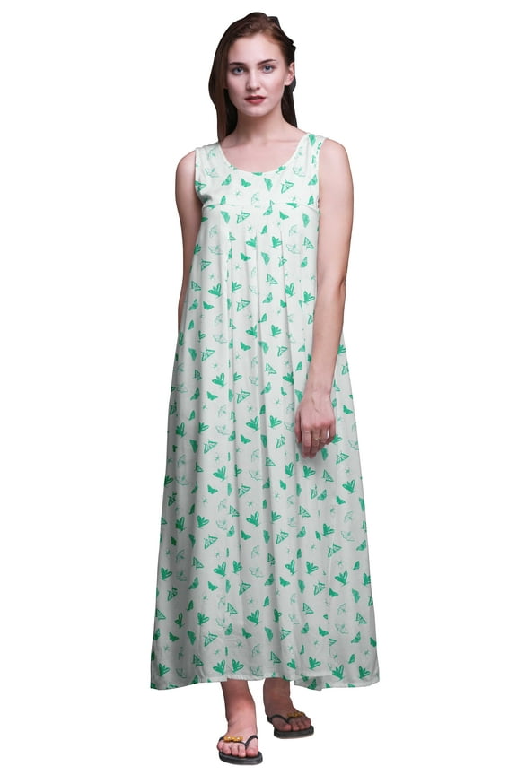 Rayon  Printed Rayon Nightgowns For Women Sleeveless Gown Sleepwear Maxi Dress-2X