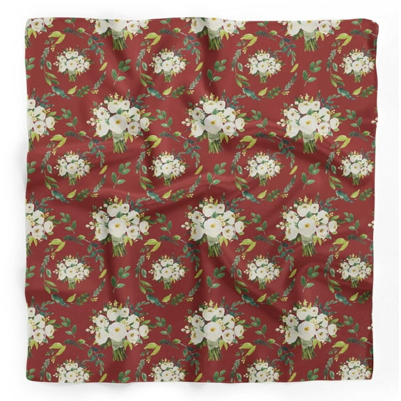 Bimba Red Arabian Jasmine Wreath Floral Pure Silk Printed Head Bandanas Summer Neck Wrap Scarf 40 x 80 Inches