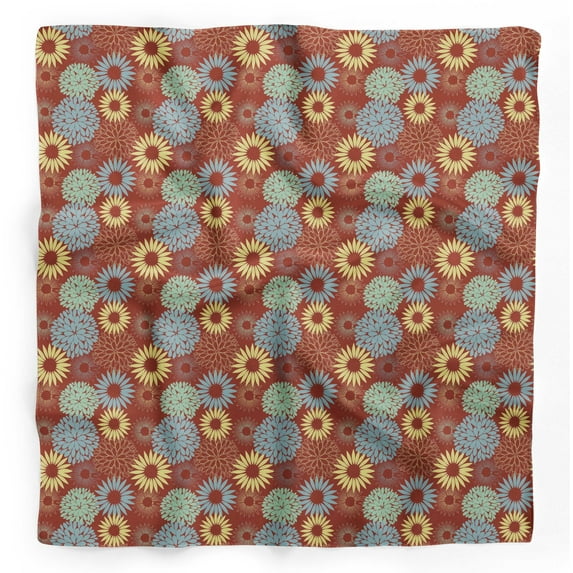 Bimba Red Artistic Flower Mandala Pure Silk Printed Scarf Dupatta Head Neck Wrap Bandanas For Women 40 x 40 Inches
