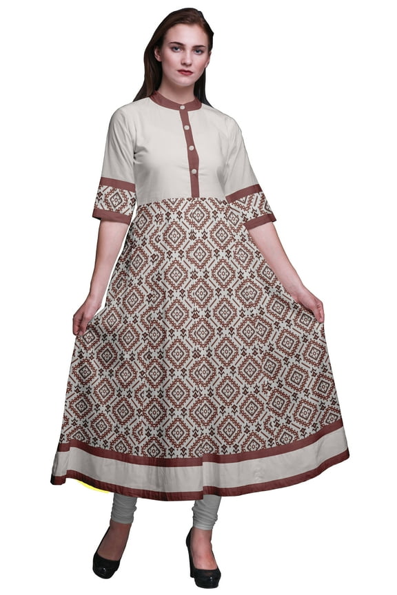 Red Ethnic Ikat Indian Kurtis For Women Printed A Line Anarkali Kurti Casual Ethnic Dress-Medium