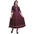 thumbnail image 1 of Bimba Red Floral Block Print Long Flared A Line Indian Kurtis For Women Party Wear Anarkali Kurta-Medium, 1 of 5