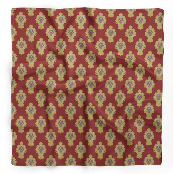 Bimba Red Floral Damask Pure Silk Printed Scarf Dupatta Head Neck Wrap Bandanas For Women 40 x 80 Inches
