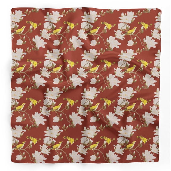 Bimba Red Floral & Leaves Bird Bird Pure Silk Printed Head Bandanas Summer Neck Wrap Scarf 40 x 80 Inches