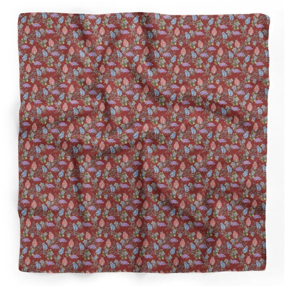 Bimba Red Insect Printed Pure Silk Scarf Neck Wrap Summer Hair Bandanas For Women 40 x 40 Inches