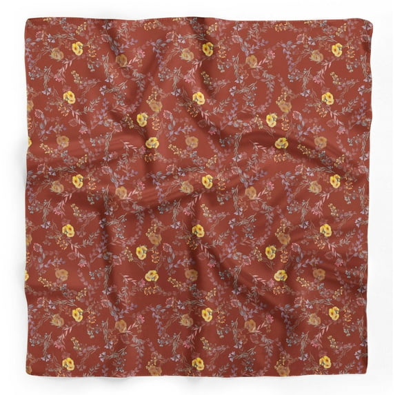 Bimba Red Leaf Floral Pure Silk Printed Scarf Dupatta Head Neck Wrap Bandanas For Women 40 x 40 Inches