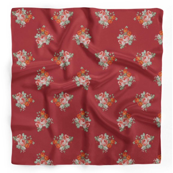 Bimba Red Leaves & Grandiflora Roses Floral Pure Silk Printed Scarf Dupatta Head Neck Wrap Bandanas For Women 40 x 40 Inches
