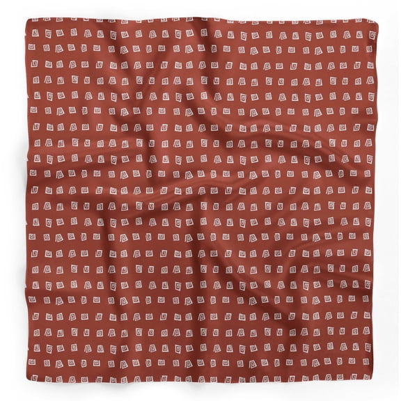 Bimba Red Maze Cube Geometric Printed Pure Silk Scarf Neck Wrap Summer Hair Bandanas For Women 40 x 40 Inches