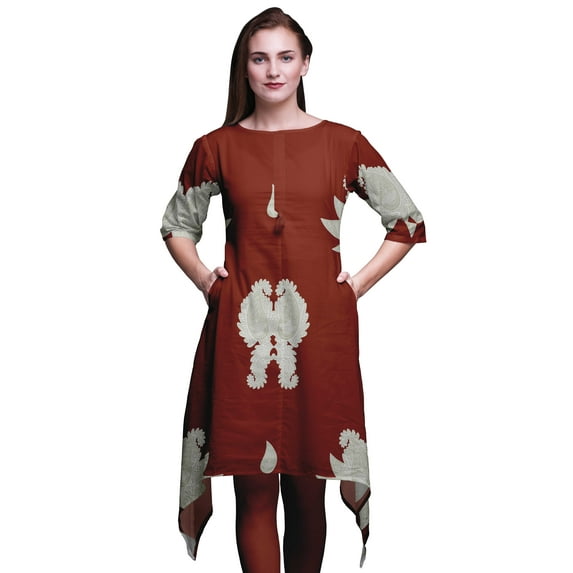 Bimba Red Paisleys Paisley Indian Tunic Tops For Girls Printed Casual Top For Women Ethnic Kurti Large