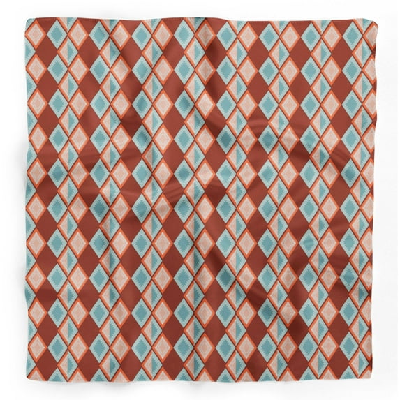Bimba Red Stripe & Diamond Geometric Printed Pure Silk Scarf Neck Wrap Summer Hair Bandanas For Women 40 x 40 Inches