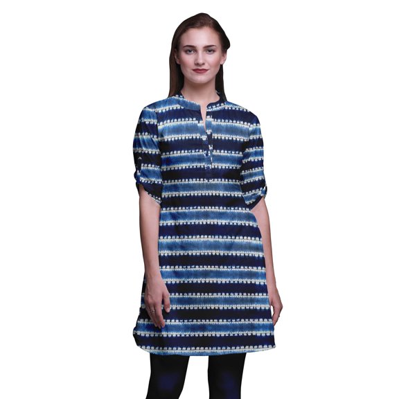 Bimba Roll Up Sleeve Kurti For Women Printed Mandarin Collar Short Kurti Tops