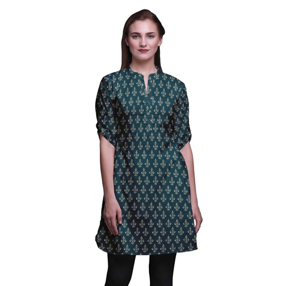 Bimba Roll Up Sleeve Kurti For Women Printed Mandarin Collar Short Kurti Tops
