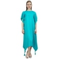 thumbnail image 1 of Bimba Sea Blue Short Sleeves Women's Casual Asymmetrical Hem Dress With Scarf - 8, 1 of 2