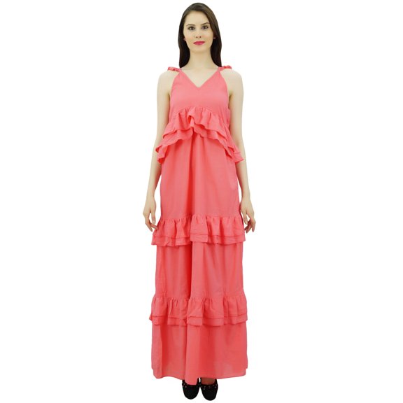 Bimba Sexy Summer Spaghetti Strap Sundress V-Neck Casual Ruffle Long Maxi Beach Dress