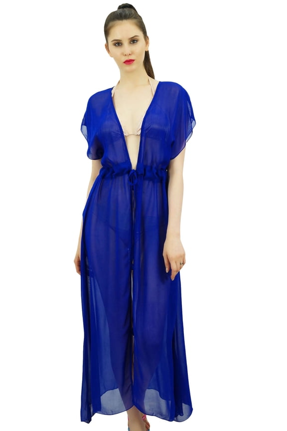 Sheer Beach Coverup Dress with drawstring Waist Maxi Beach Bikini Cover Up Shrug