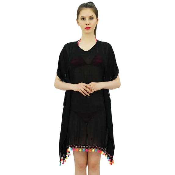 Bimba Sheer Kimono Kaftan Beach Cover-Up For Womens With tassel Details