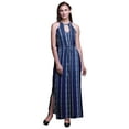 thumbnail image 1 of Bimba Shibori Ladies Crew Neck Waist String Print Maxi Dress with Side Slits Summer Wear-X-Large, 1 of 6
