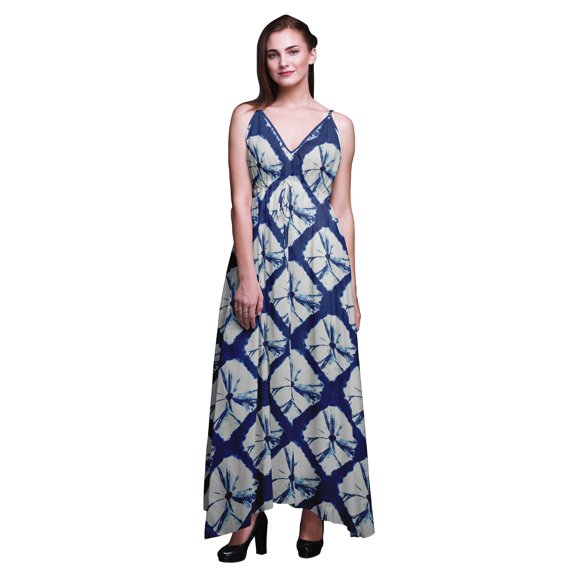 Bimba Shibori Ladies Long Floral PrintÂ Dress Spaghetti Strap V Neck Maxi Beach Wear-X-Large