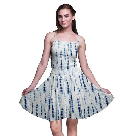 Bimba Shibori Printed Spaghetti Strap Summer Sun Dress Holiday Beach Party Dress-XX-Large