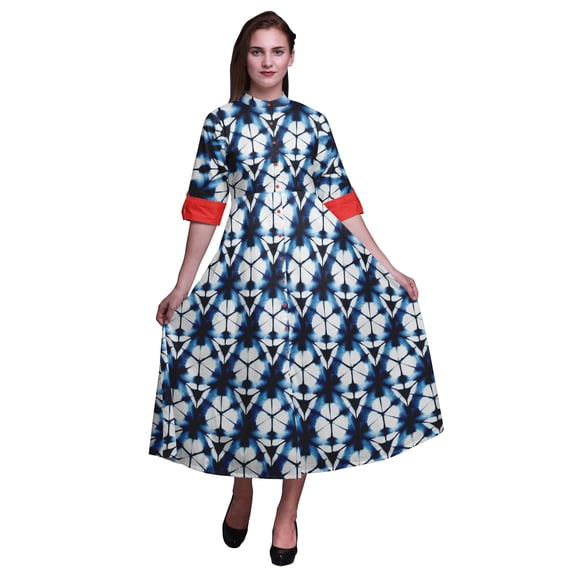 Bimba Shibori Women Casual Shirt Dress Print Party Mid-Calf Swing Dress-XXX-Large