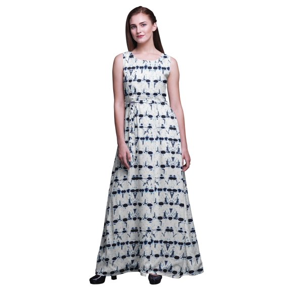 Bimba Shibori Women Long Tank MaxiÂ&nbsp;Dress Round Neck Printed Party Gown-X-Small