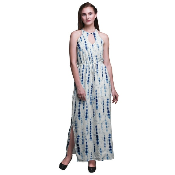 Bimba Shibori Women Side Slits Long Casual Halter Maxi Dress Printed Party Wear-Large