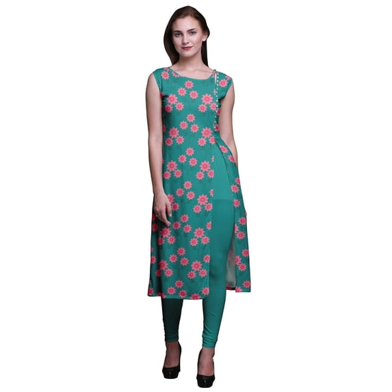 Bimba Sleeveless Printed Summer Kurti Straight Tunic Dresses For Women