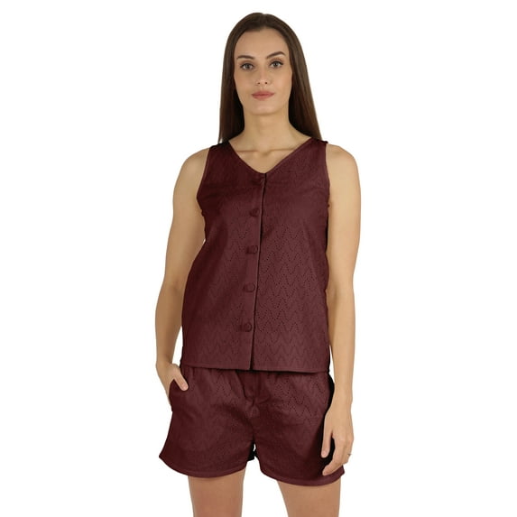 Bimba Solid 2 Pcs Nightwear Set For Women Sleeveless Shirt & Short Sleepwear