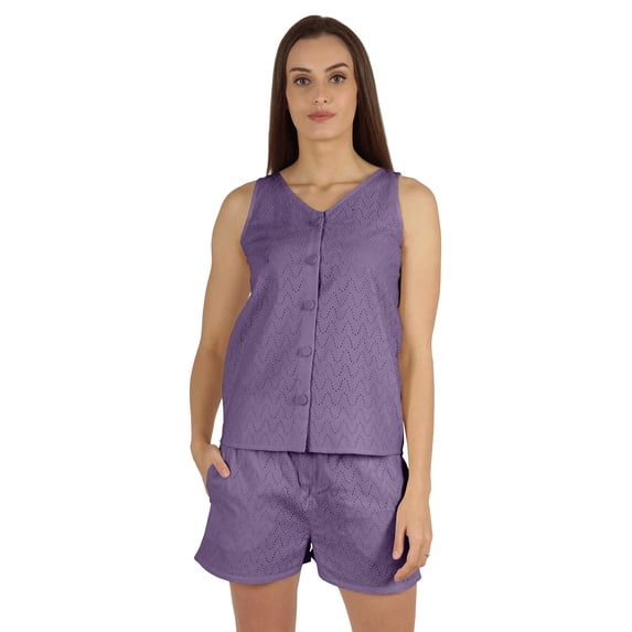 Bimba Solid 2 Pcs Nightwear Set For Womens Casual Sleeveless Loungewear Shirt & Short Sleepwear