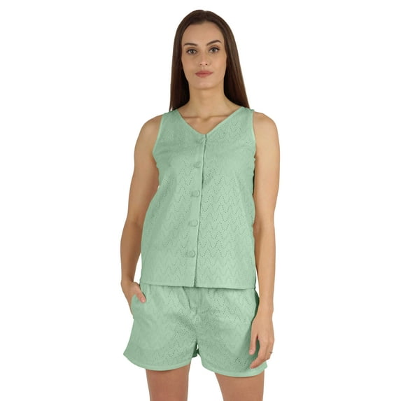 Bimba Solid 2 Pcs Nightwear Set For Womens Casual Sleeveless Loungewear Shirt & Short Sleepwear