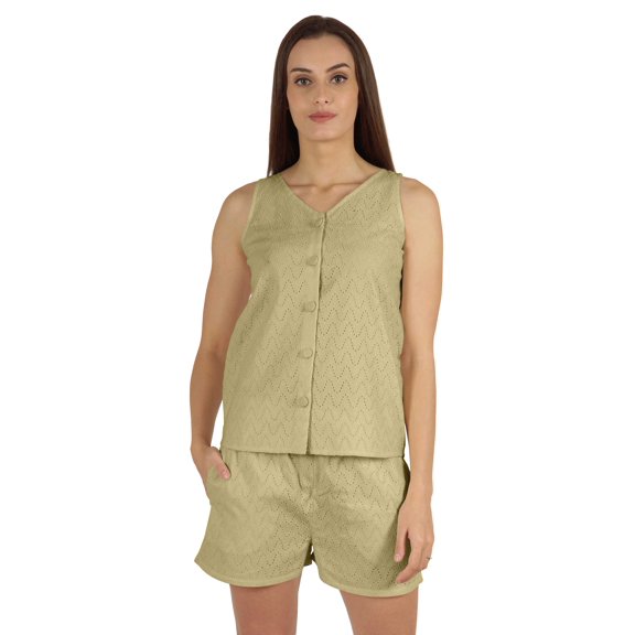 Bimba Solid 2 Pcs Nightwear Set For Womens Casual Sleeveless Loungewear Shirt & Short Sleepwear