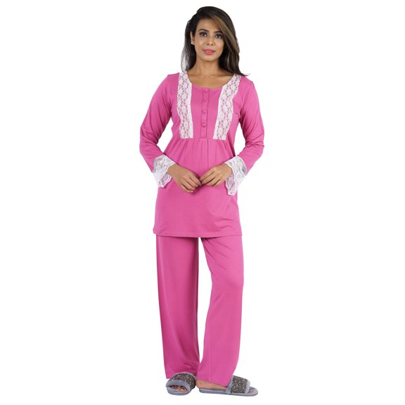Bimba Solid Nightwear For Women 2pcs Sleepwear Set Lace Top & Pajama
