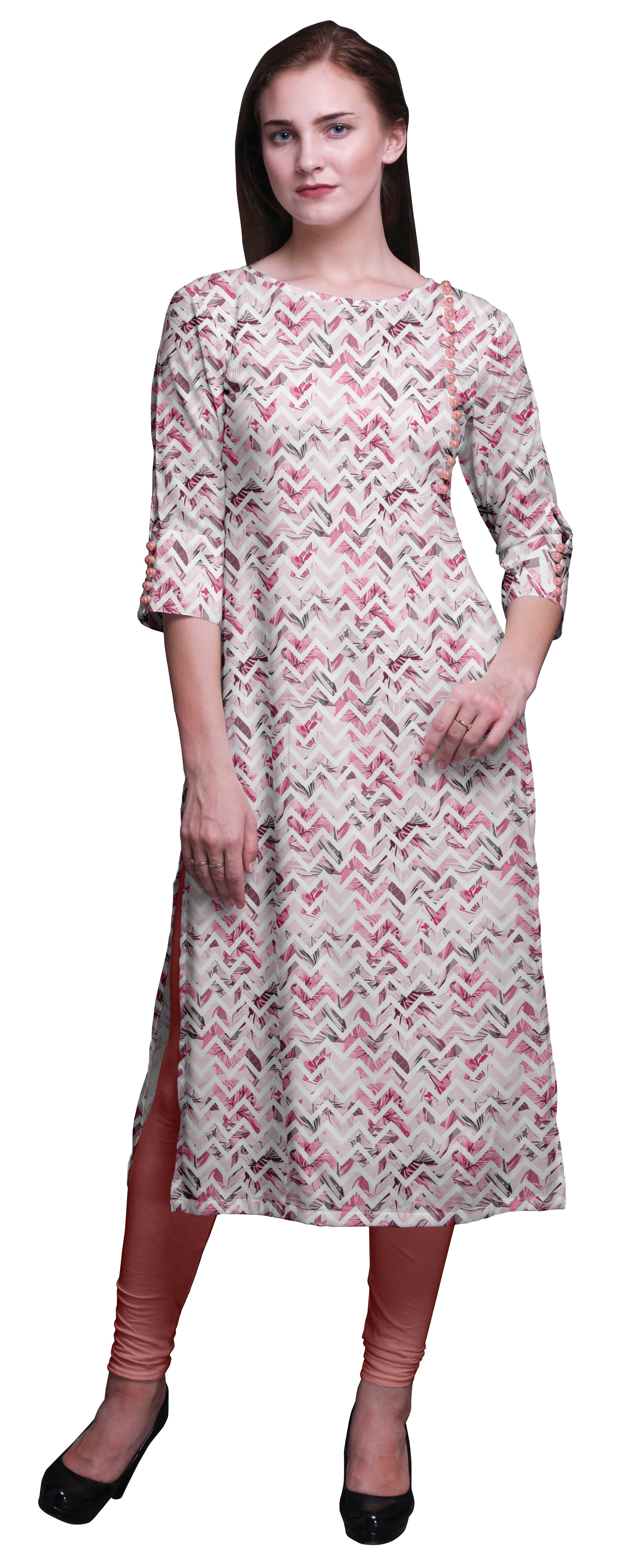 Bimba Women's Long Straight Printed Kurti – 3/4 Sleeve Indian Tunic Dress In Cotton Modal - View #13