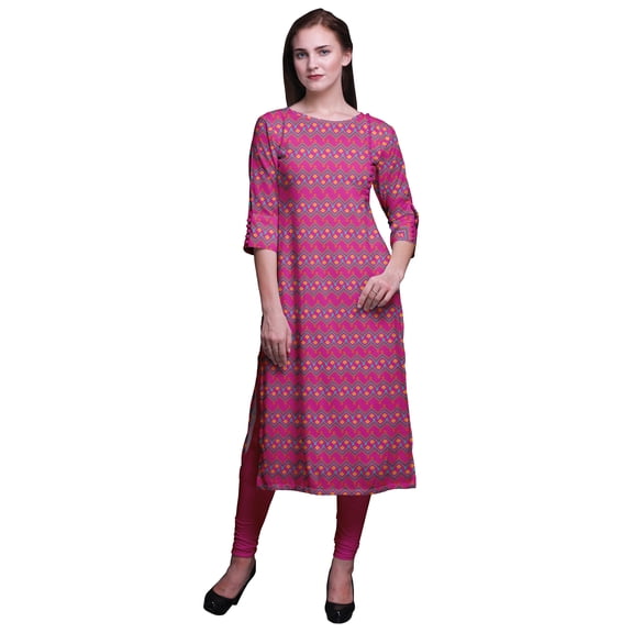 Bimba Straight Kurtis For Women Long Kurti Dress Printed 3/4 Sleeve Indian Top