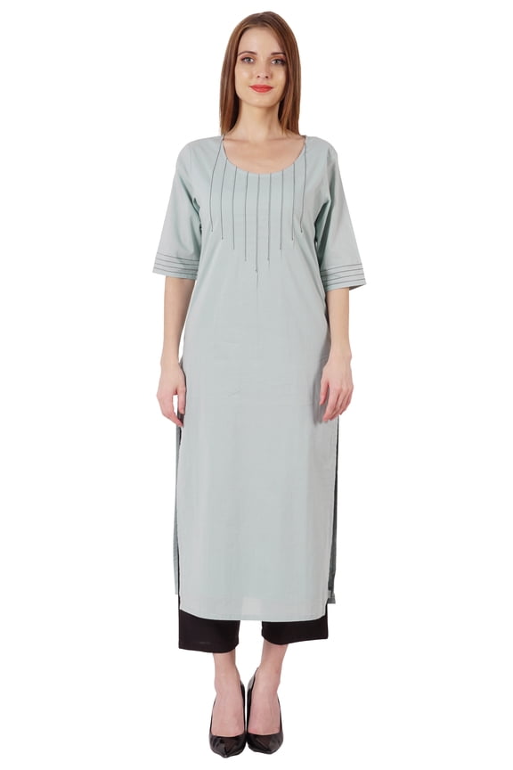 Straight Long Kurti For Women Printed Full Sleeves Tunic Top Casual Summer Formal Kurta