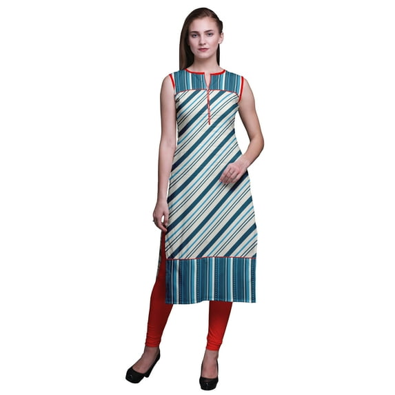 Bimba Straight Tunic Tops Women Printed Sleeveless Casual Kurti Dress Medium
