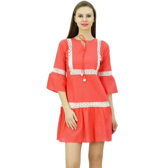 Bimba Summer Boho Short Dress Ruffle Sleeve Mini Dress Boho Chic Beach Dresses