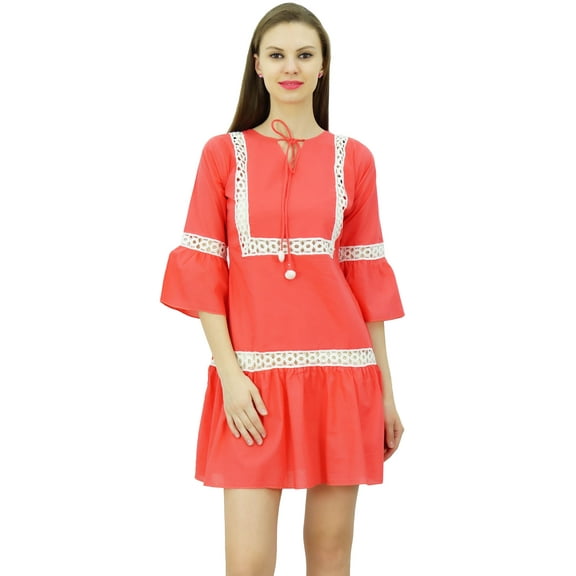 Bimba Summer Boho Short Dress Ruffle Sleeve Mini Dress Boho Chic Beach Dresses