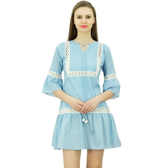 Bimba Summer Boho Short Dress Ruffle Sleeve Mini Dress Boho Chic Beach Dresses