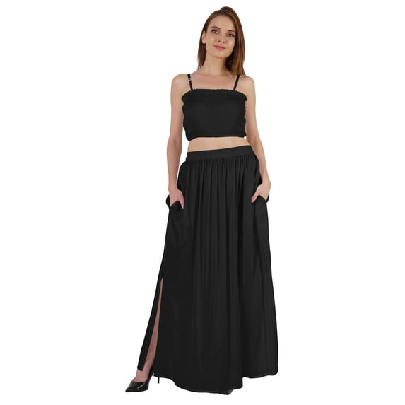 Bimba Summer Partywear Sexy Dress 2 Pieces For Women Smocked Crop Top & Long Skirt Set W/ Pockets