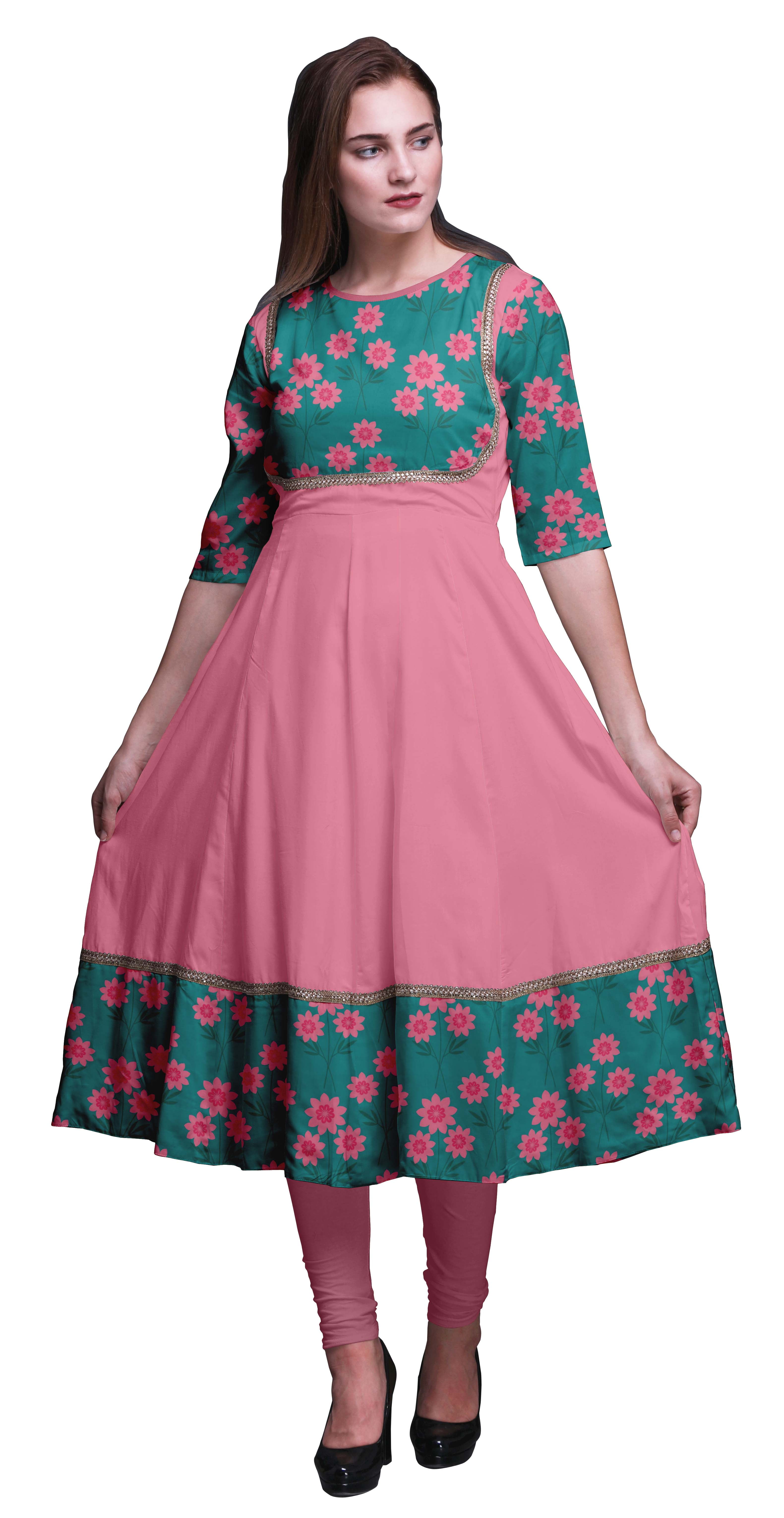 Women Teal Floral Printed Kurti