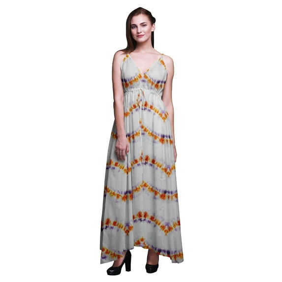 Bimba Tie-Dye Ladies Long Floral Print Dress Spaghetti Strap V Neck Maxi Beach Wear-XXX-Large