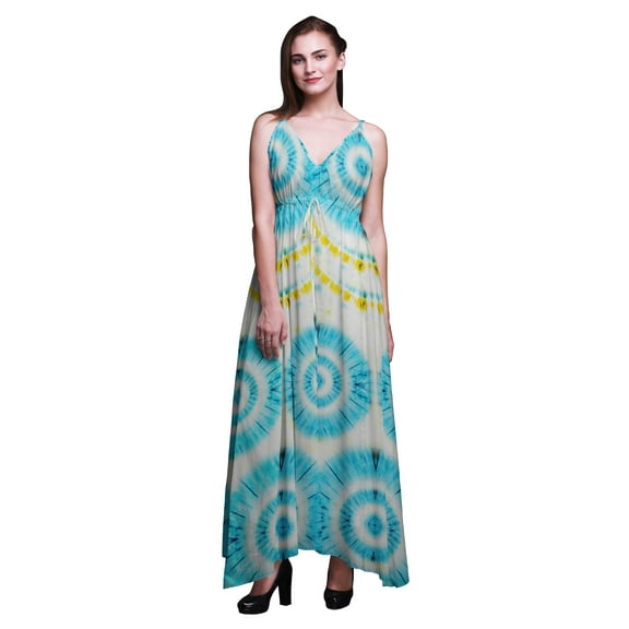 Bimba Tie-Dye Ladies Long Floral PrintÂ Dress Spaghetti Strap V Neck Maxi Beach Wear-XXX-Large