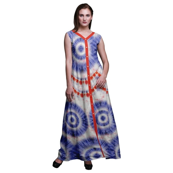 Bimba Tie-Dye Printed Front Slit Sleeveless Summer Spring Long Women BeachÂ Dress-X-Large
