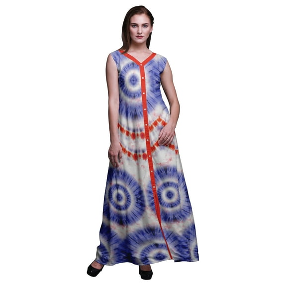 Bimba Tie-Dye Printed Front Slit Sleeveless Summer Spring Women Maxi Party Dress-XXX-Large