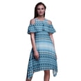 thumbnail image 1 of Bimba Tie-Dye Printed Womenâ€™s Ruffle Front Cold Shoulder Swing Shift Dress-Large, 1 of 6