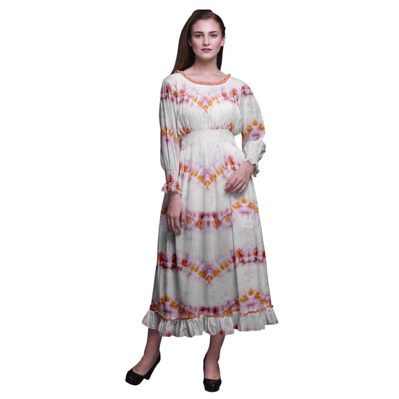 Bimba Tie-Dye Women Cotton Smocked Boho Renaissance Long Ruffle MaxiÂ Dress-X-Small