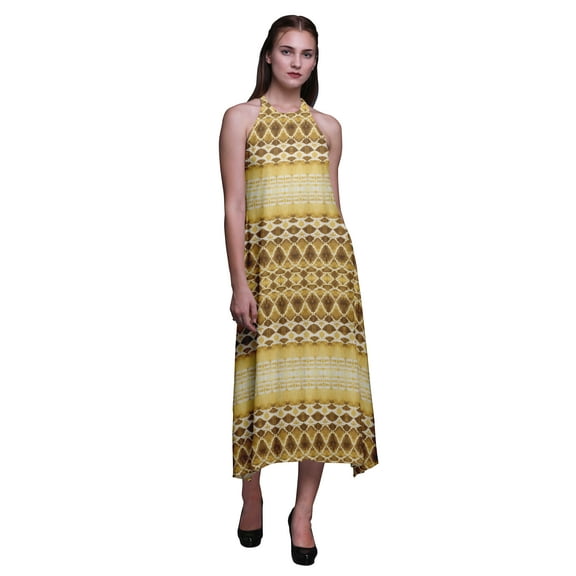 Bimba Tie-Dye Women Printed Backless Long Halter Neck Beachwear Rayon Dress-Large
