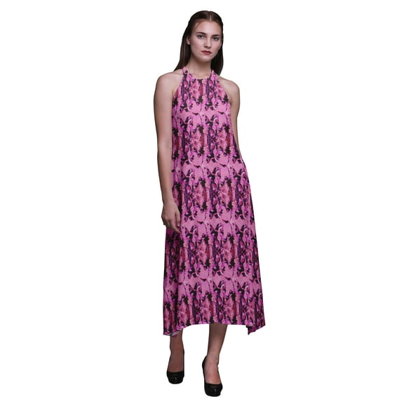 Bimba Tie-Dye Women Printed Backless Long Halter Neck Beachwear RayonÂ Dress-X-Small