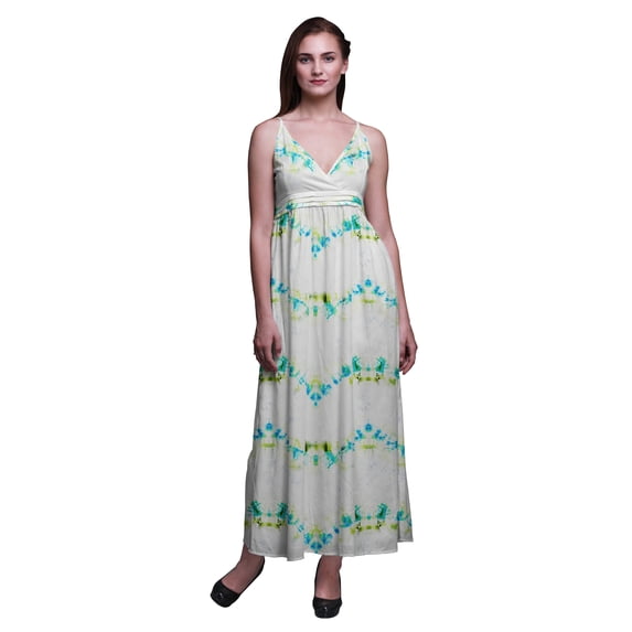 Bimba Tie-Dye Women Summer Printed V Neck Long Maxi Dress Holiday Resort Wear-Large