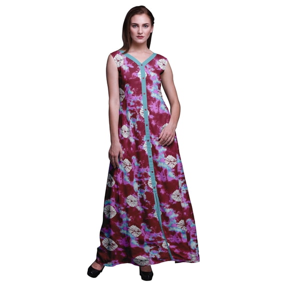 Bimba Tie-Dye Women V Neck Sleeveless Front Slit Casual Maxi Printed Boho Dress-X-Large